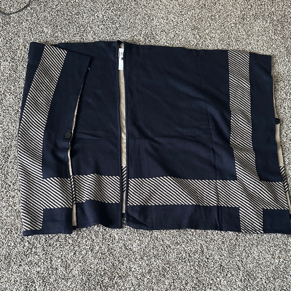 CAbi Blue and Cream Cardigan